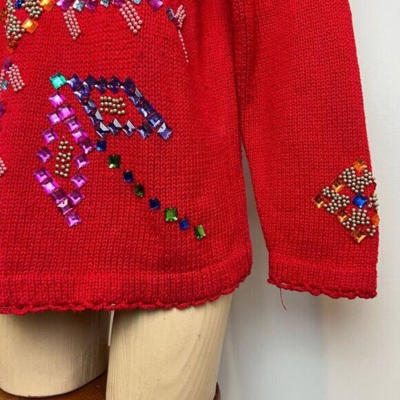 Vintage Joule Vintage Jeweled Sweater Women's Size M / L Bedazzled Christmas Red - Picture 7 of 15
